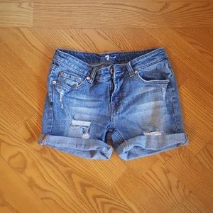 Distressed jean shorts
